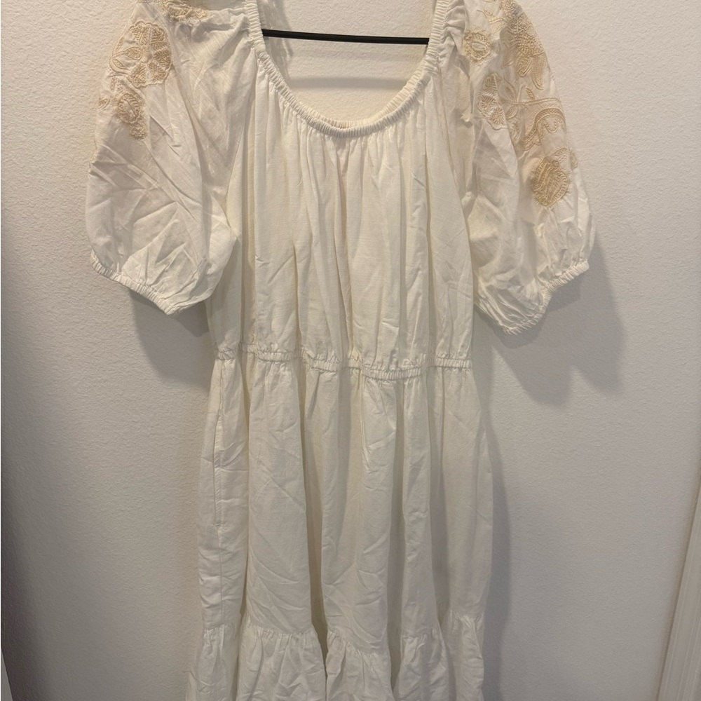 Knox Rose Cream Midi Dress with Tan Embroidery